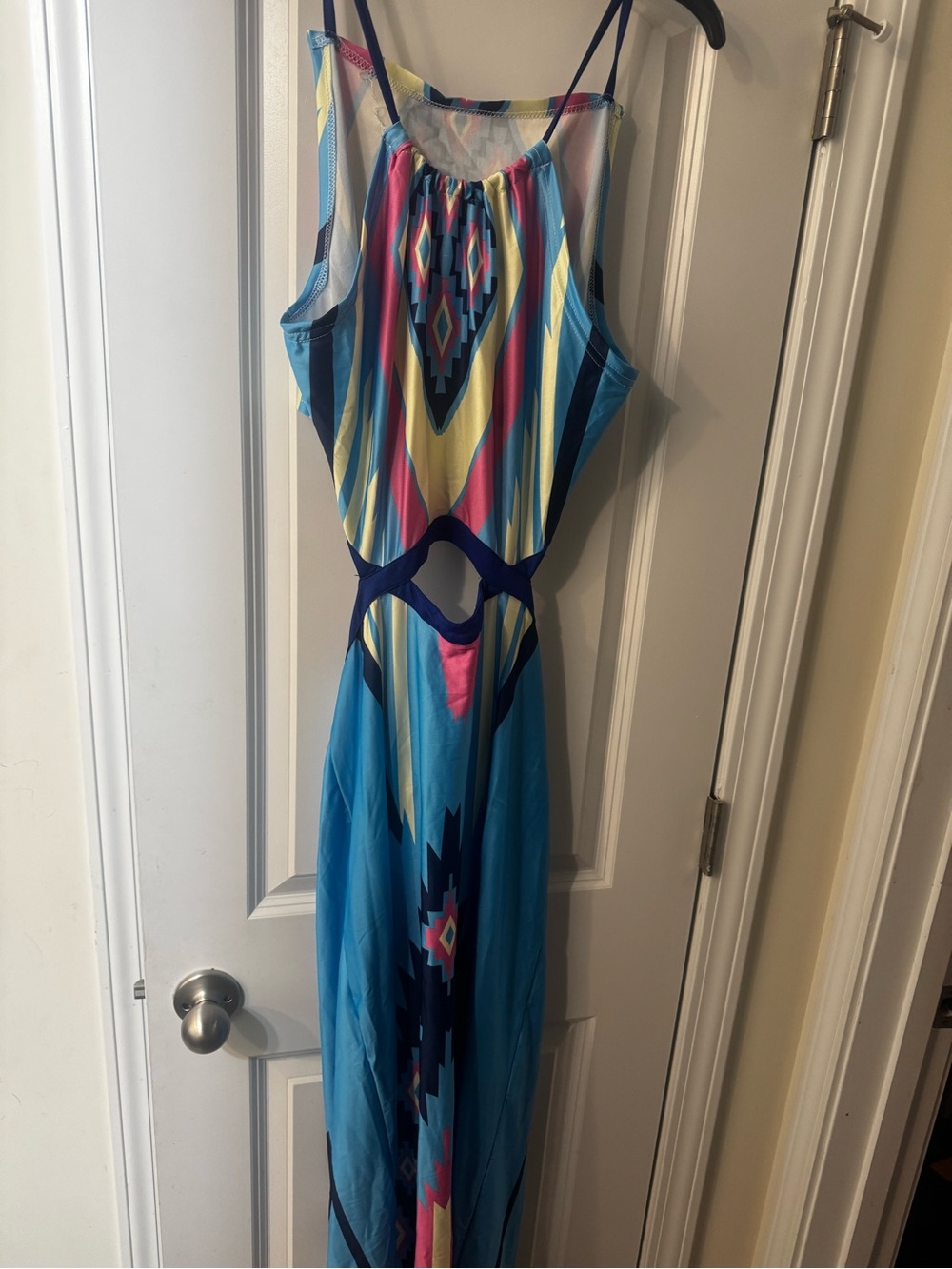 Blue Multicolor Ethnic Print Maxi Dress